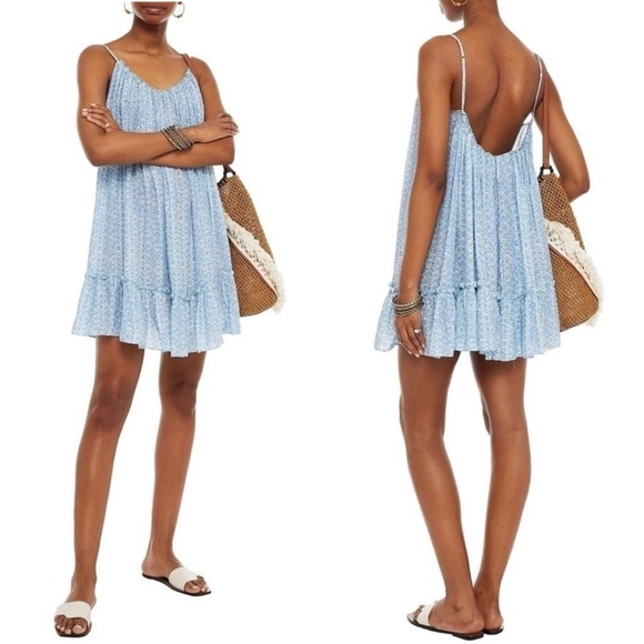 Paloma Blue Faye Gathered Printed Twill Mini Dress - Picture 1 of 8